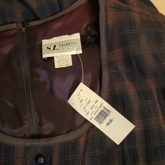 SL Fashions 28W Modest House Dress Blue Plaid Home School Church - Picture 3 of 4